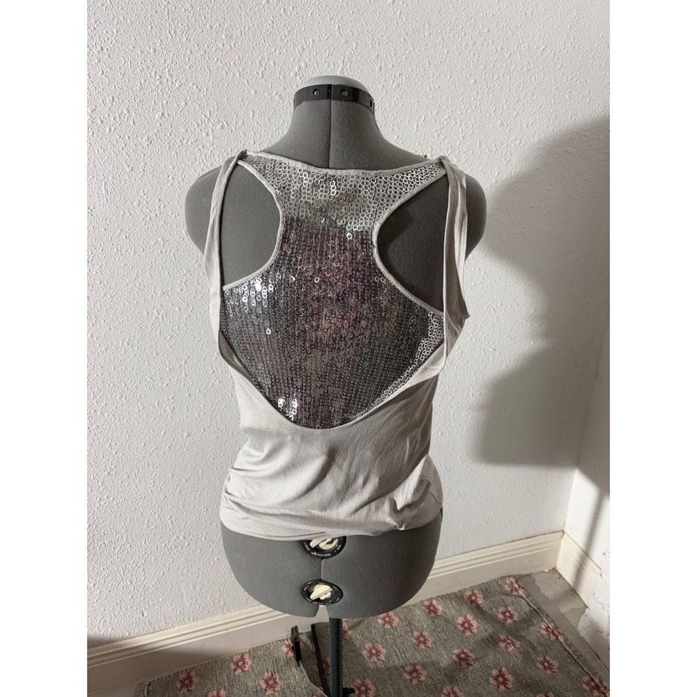 Express Tank Top Womens S Silver Excellent Sequin Racerback Cowl Neck Metallic